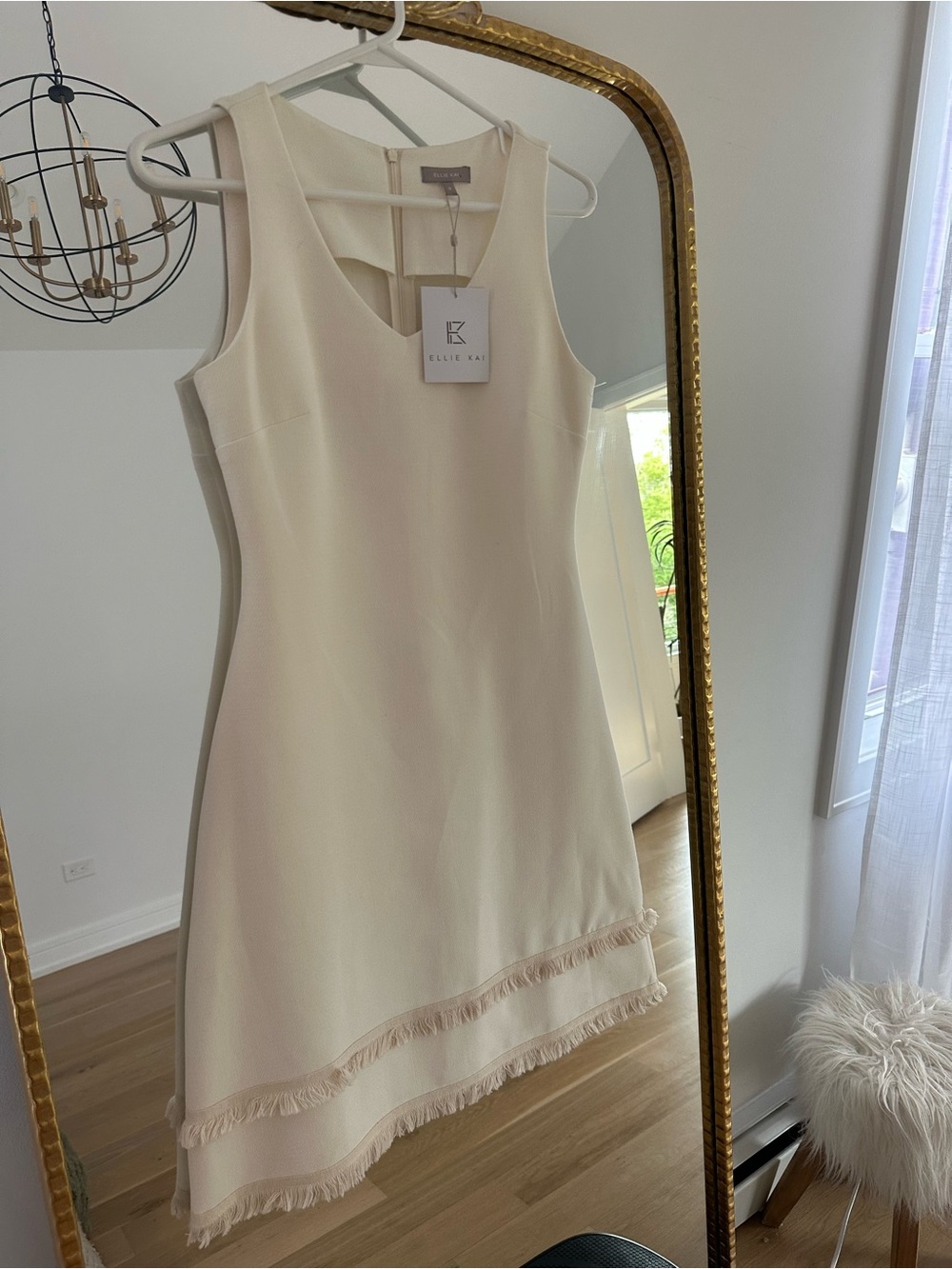 Ellie Kai Sophie Dress White Fringe Trim NWT Sleeveless A-Line $200